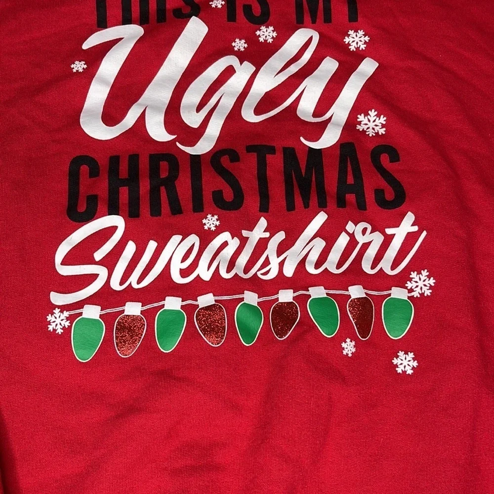 Wound Up Red Ugly Christmas Sweatshirt Graphic Crewneck Juniors Medium 7-9